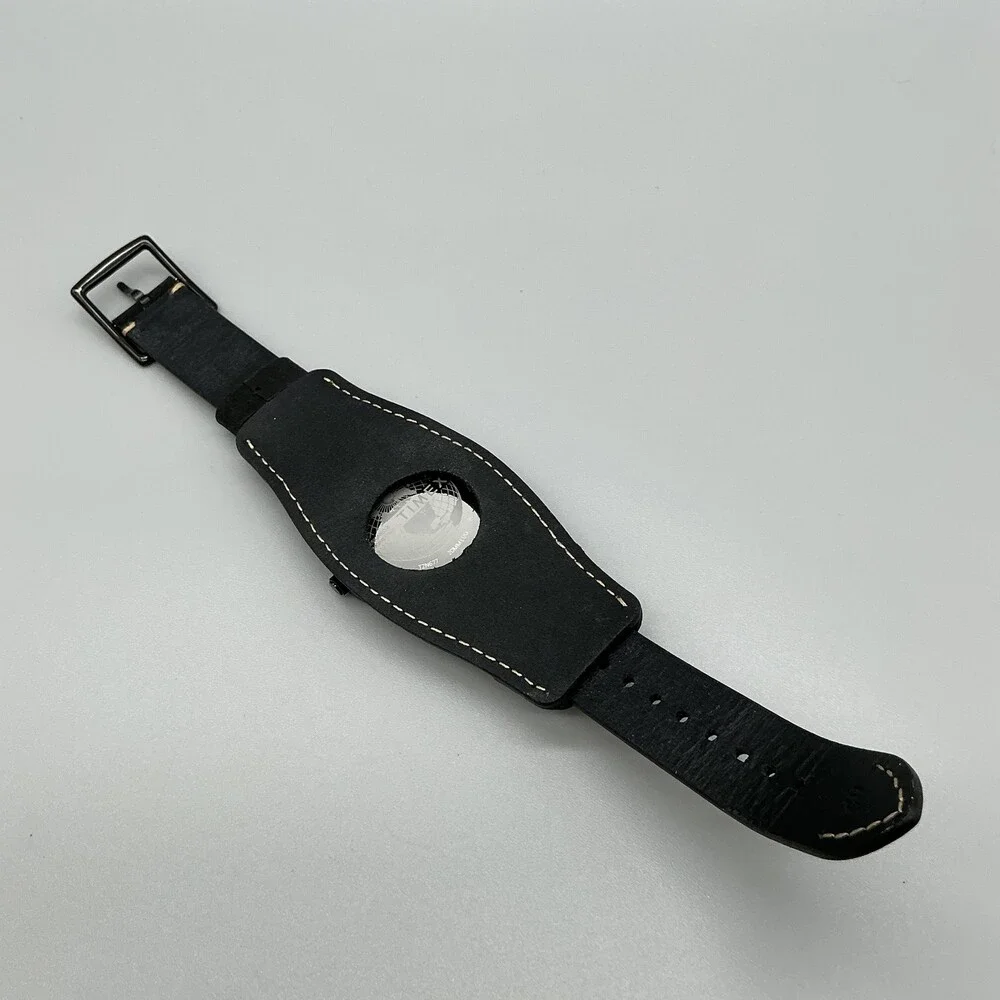 Timex Indiglo WR30M Mens Watch 42mm Black Dial Black Leather Bund New Battery
